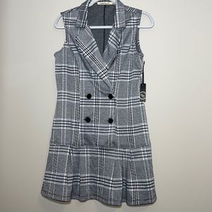 Houndstooth double breasted mini dress